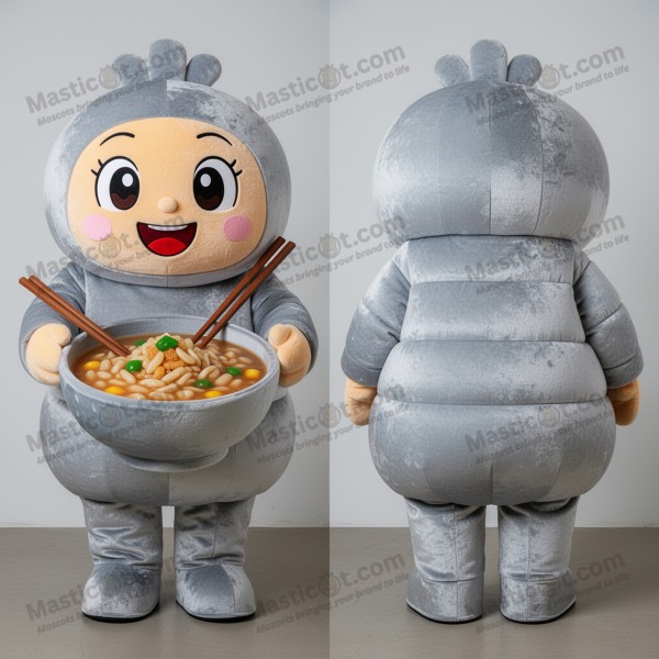 Sølvaktig kremhvit, bølgende misosuppe-maskot - Masticot.com