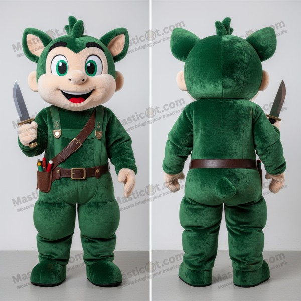 Forest green daring knife thrower mascot - Masticot.com
