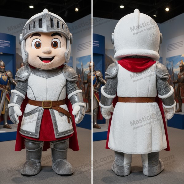 Mascotă cavaler medieval argintiu și alb - Masticot.com
