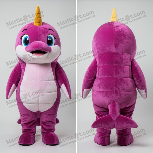 Magenta velvety narwhal mascot - Masticot.com