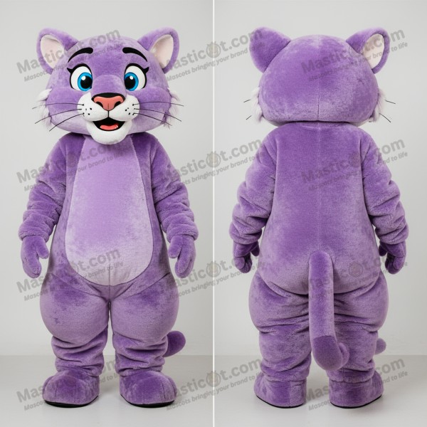 Lavender plush broad shouldered mountain lion mascot -