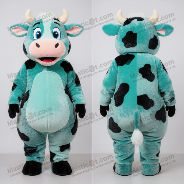 Teal and white plush holstein cow mascot - Masticot.com