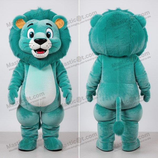 Teal velvety broad shouldered lion mascot - Masticot.com