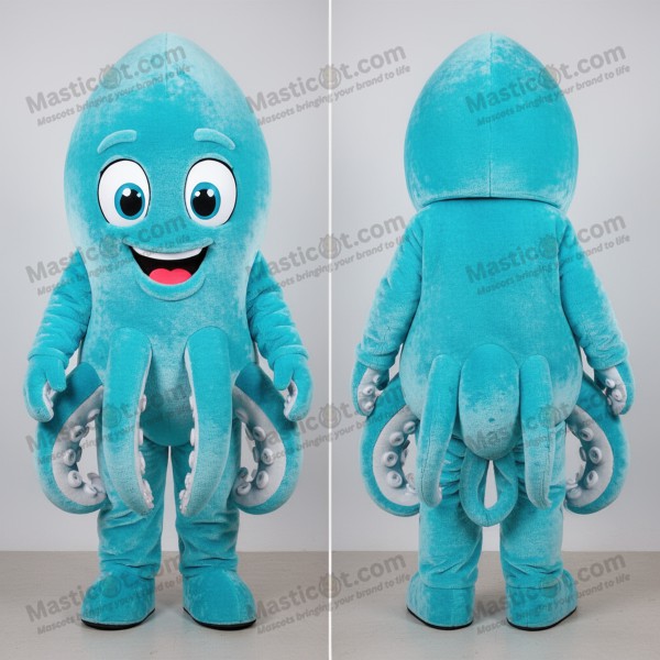 Mascot calamari prăjit vibrant cyan - Masticot.com