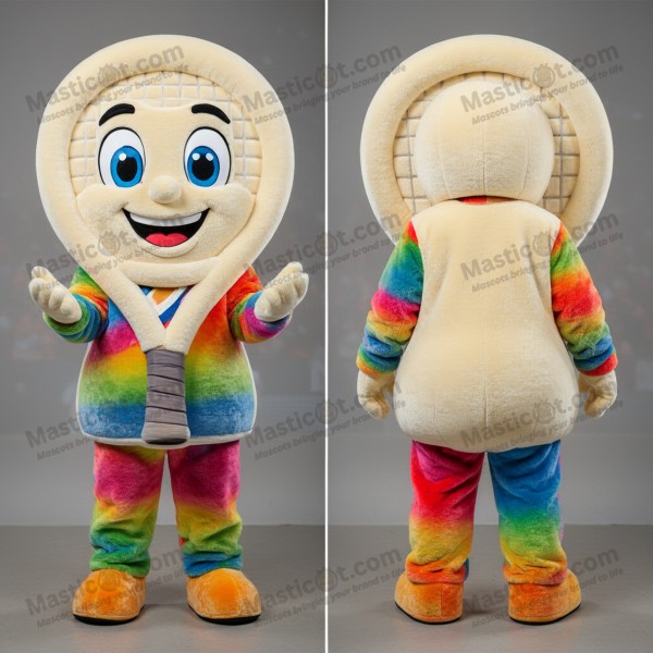 Cream velvety tennis racket mascot - Tennis Racket -