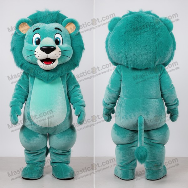 Teal broad shouldered lion mascot - Masticot.com