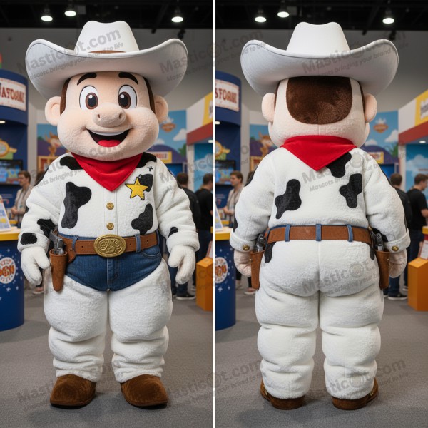 Sametově bílý konturovaný kowboyský maskot - Masticot.com