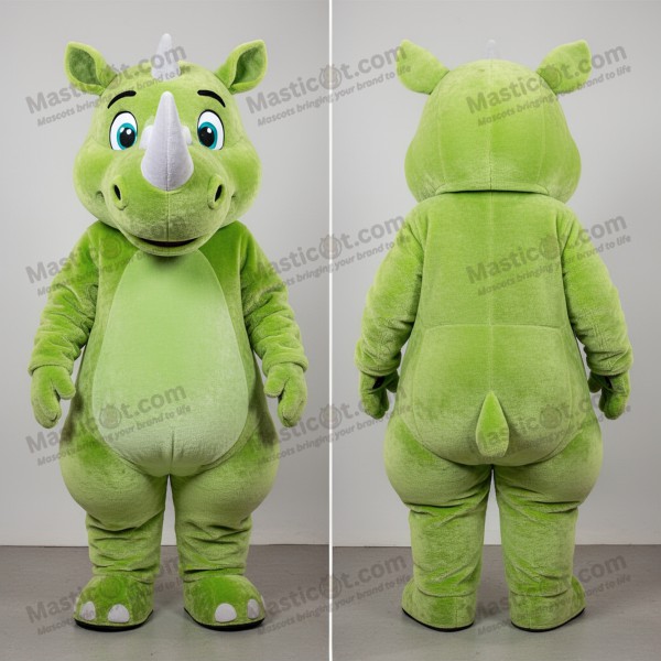 Lime Green Cartoon Rhinoceros Mascot - Masticot.com