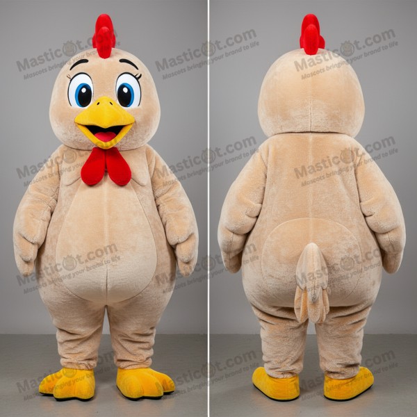 Beige fluffy chicken mascot - Masticot.com