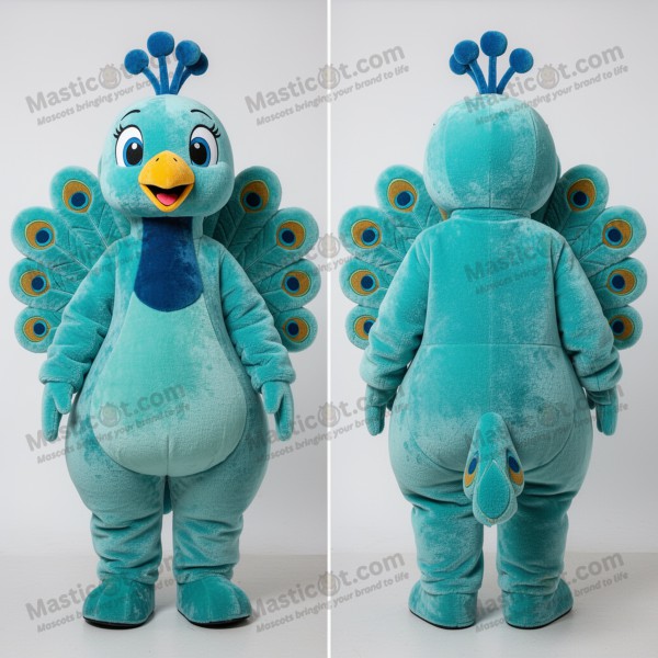 Turquoise vibrant peacock mascot - Masticot.com