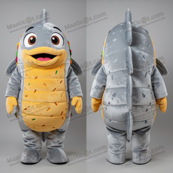 Mascota de tacos de pescado plateados brillantes -
