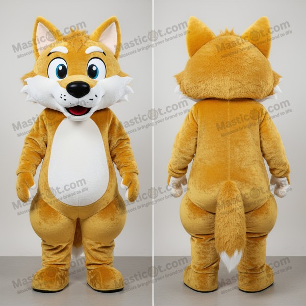 Costum de lup cu blană aurie și pufoasă - Masticot.com