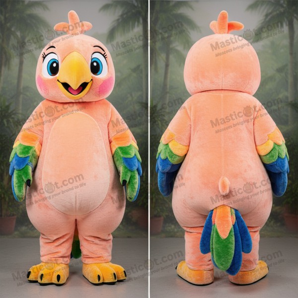 Peach Fluffy Cartoon Parrot Mascot - Masticot.com