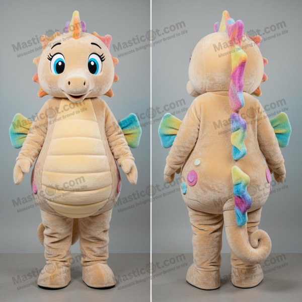 Beige velvety seahorse mascot - Masticot.com