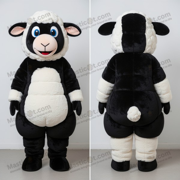 Black and white fluffy suffolk sheep mascot - Masticot.com