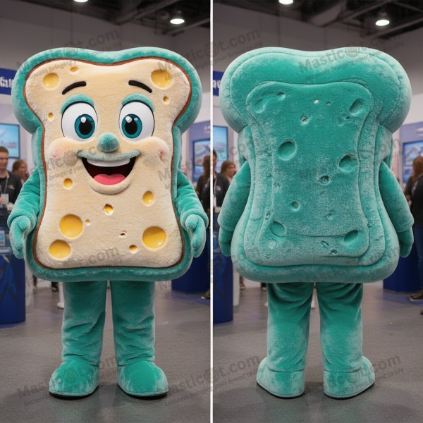 Velvety teal grilled cheese sandwich mascot - Masticot.com