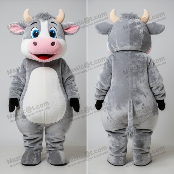Mascota de vaca Jersey de terciopelo gris plateada -