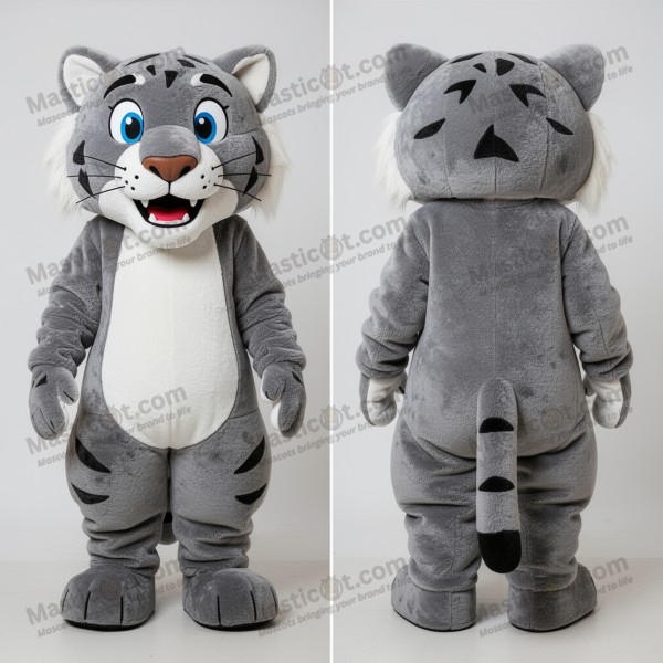 Gray plush broad shouldered smilodon mascot - Masticot.com