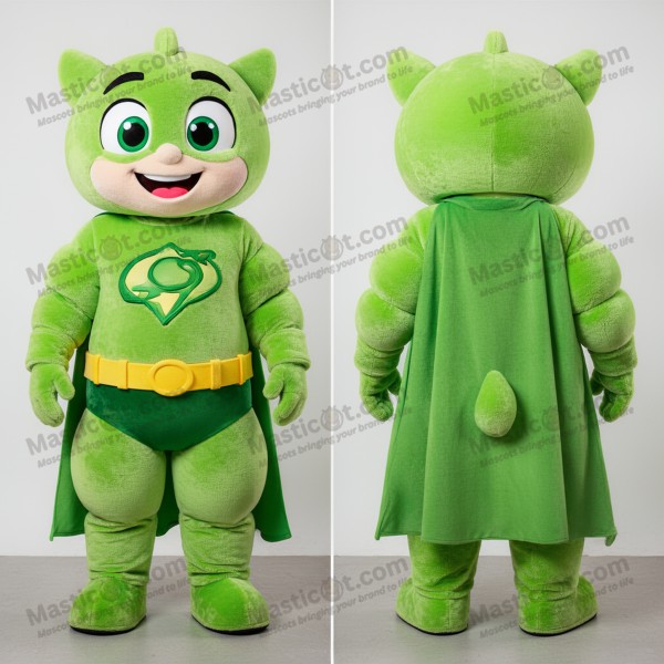 Lime Green Cartoon Superhero Mascot - Masticot.com