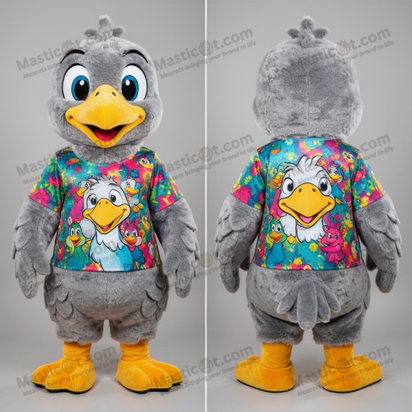 Silver gray feathered gull mascot - Masticot.com
