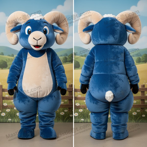 Velvet blue horned ram mascot - Masticot.com