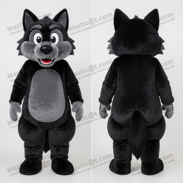 Midnight Black Cartoon Wolf Mascot - Masticot.com