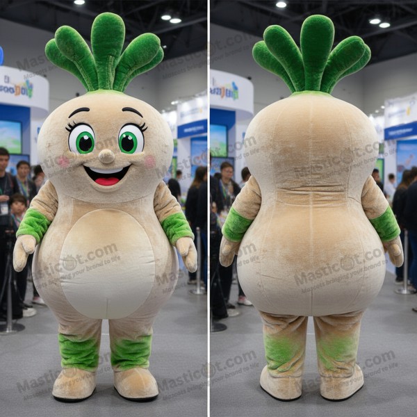 Mascote de Rabanete Cartoon Acolchoado Bege - Masticot.com
