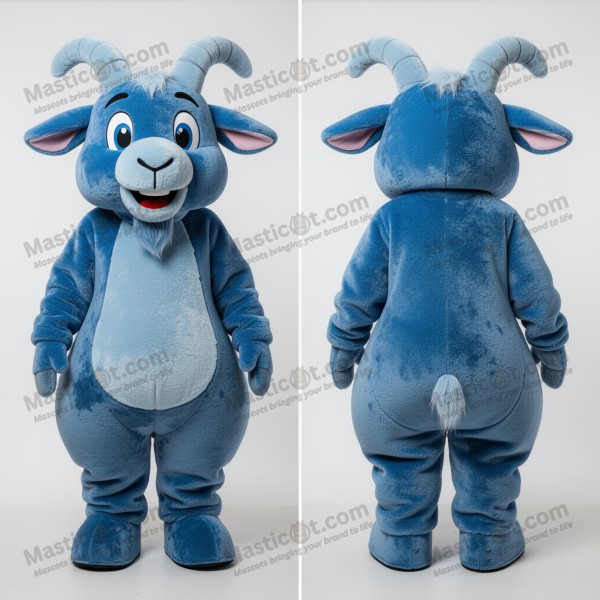 Velvety Blue Cartoon Goat Mascot - Masticot.com