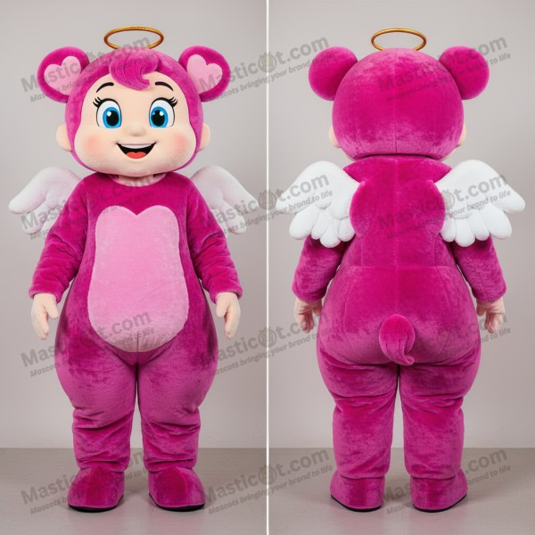 Magenta plush heart cupid mascot - Masticot.com