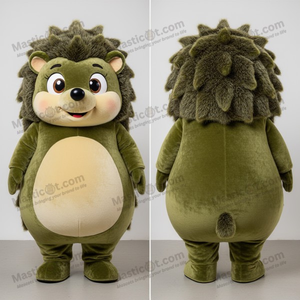 Tlustý ježčí maskot v olivově zelené barvě - Masticot.com