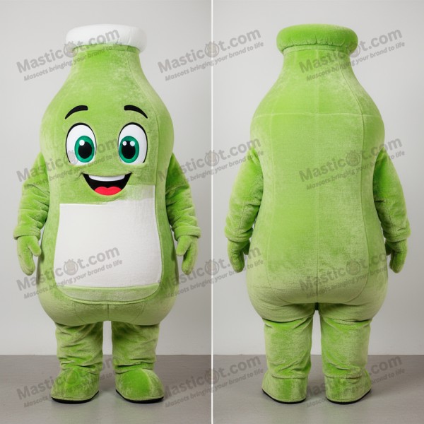 Lime green velvety bottle of milk mascot - Masticot.com
