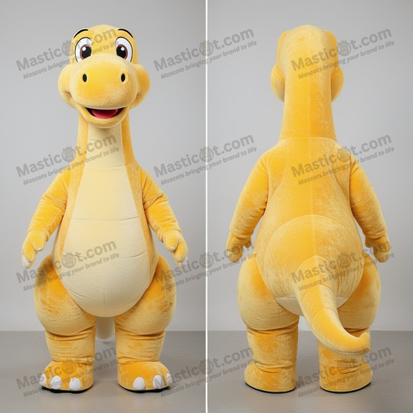 Vivid Gul Cartoon Brachiosaurus Maskot - Masticot.com