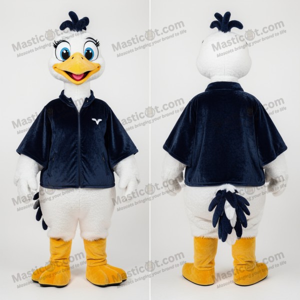 Navy plush feathered ostrich mascot - Masticot.com