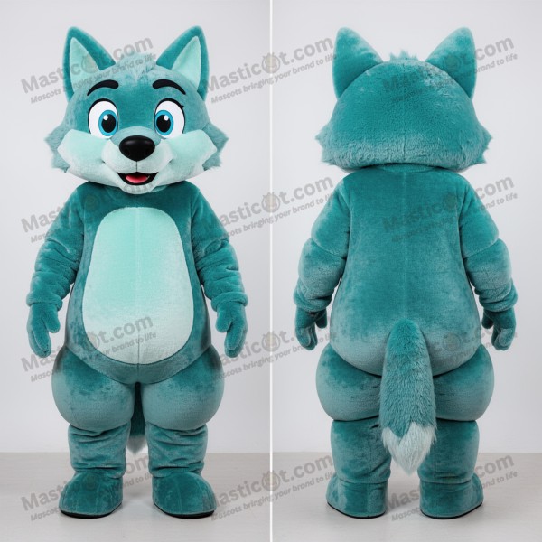 Teal Grinning Say Wolf Mascot - Masticot.com