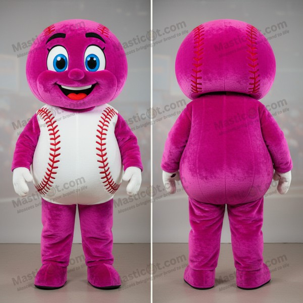 Magenta Baseball Ball Maskot i Tegnestil - Masticot.com