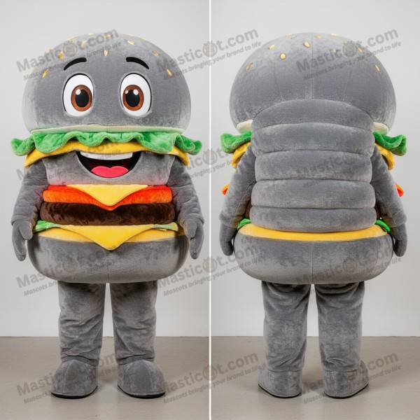 Grå rund burger-maskot - Masticot.com