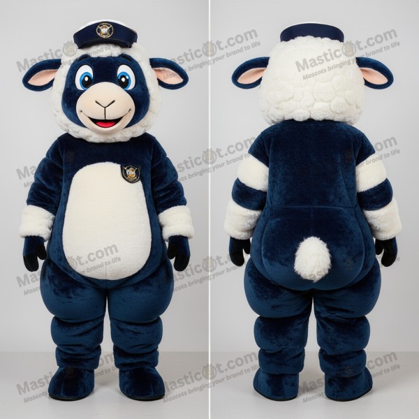 Navyblauer Plüsch-Schaf-Maskottchen mit türkisfarbenem