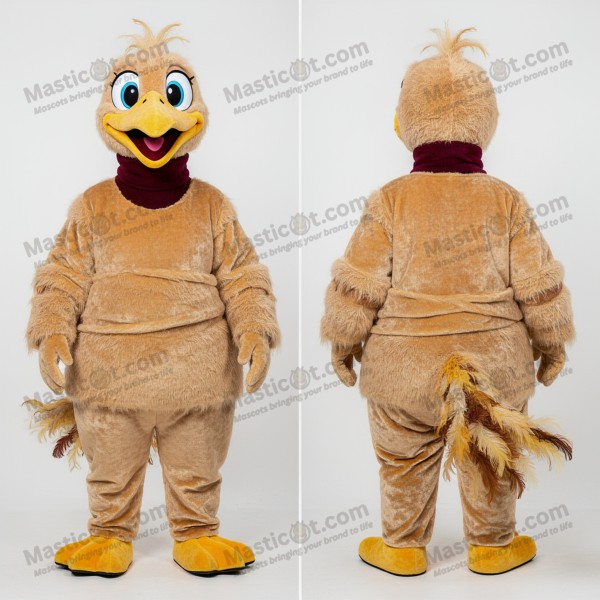 Tan velvety ostrich mascot - Masticot.com