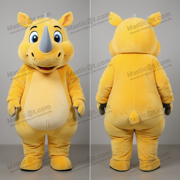 Golden yellow broad grinned rhinoceros mascot - Masticot.com