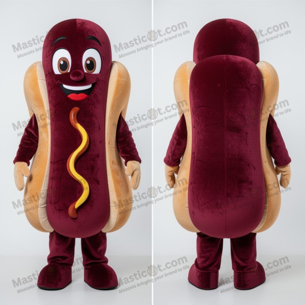 Maroon rounded hot dog mascot - Masticot.com