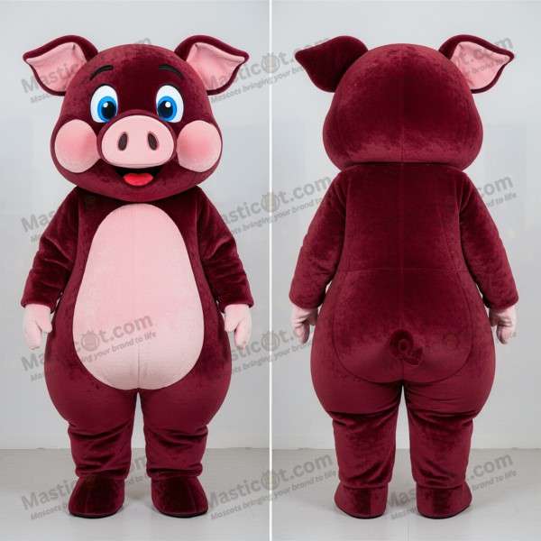 Maroon Velvet Cartoon Pig Mascot - Masticot.com