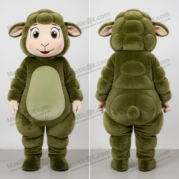 Olive Green Fleece Sheep Mascot - Masticot.com
