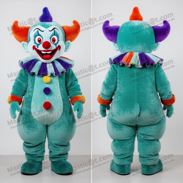 Teal Fur Cartoon Evil Clown Mascot - Masticot.com