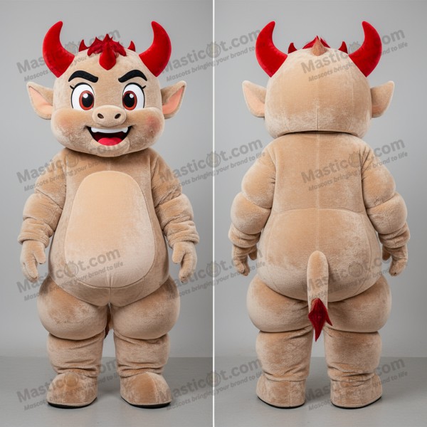 Beige Velvety Fleece Demon Mascot - Masticot.com
