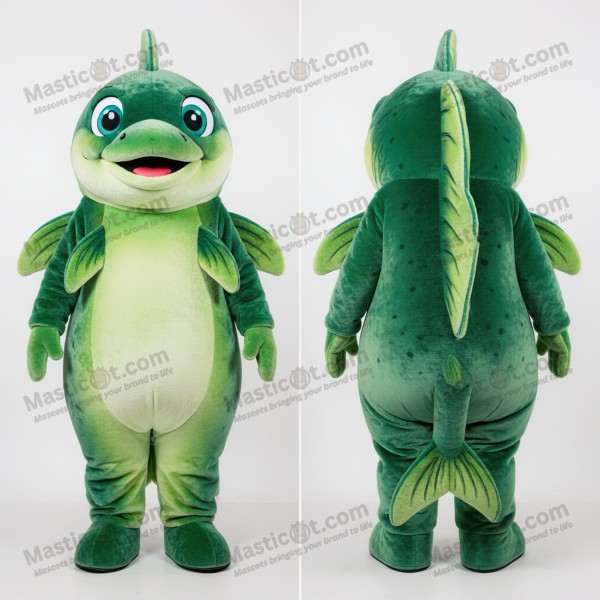 Emerald green playful salmon mascot - Masticot.com