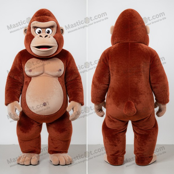 Hnědý plyšový gorilí maskot v kresleném stylu - Masticot.com