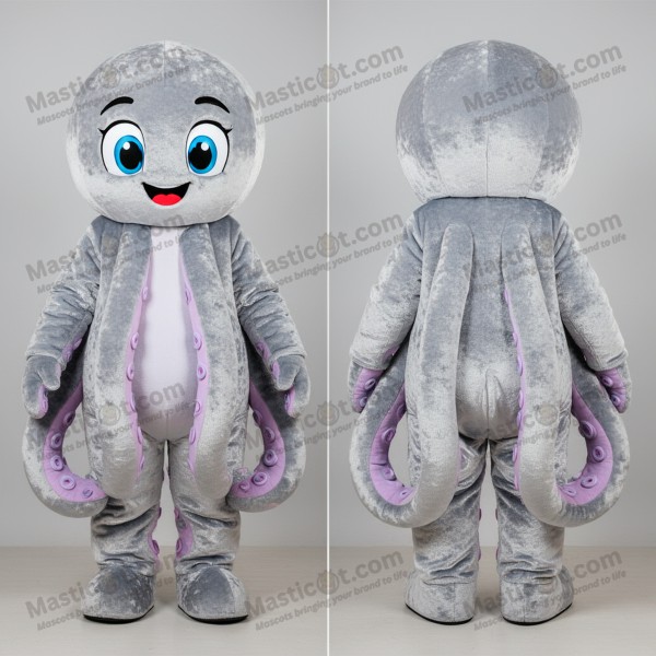 Silver shimmering octopus mascot - Masticot.com
