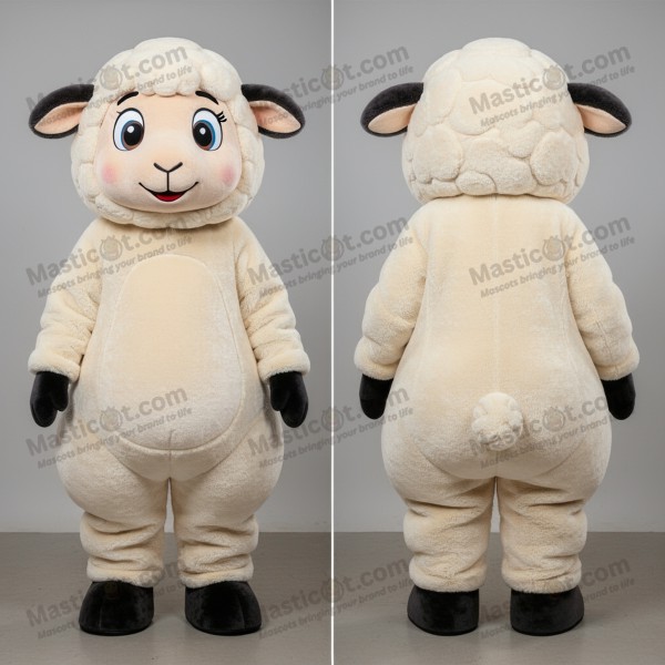 Creamy Plush Cartoon Sheep Mascot - Masticot.com
