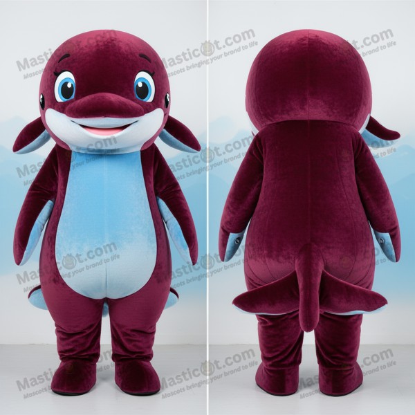 Maroon blue wide blue whale mascot - Masticot.com