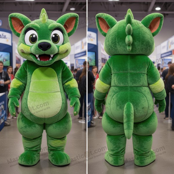 Emerald green horned chupacabra mascot - Masticot.com